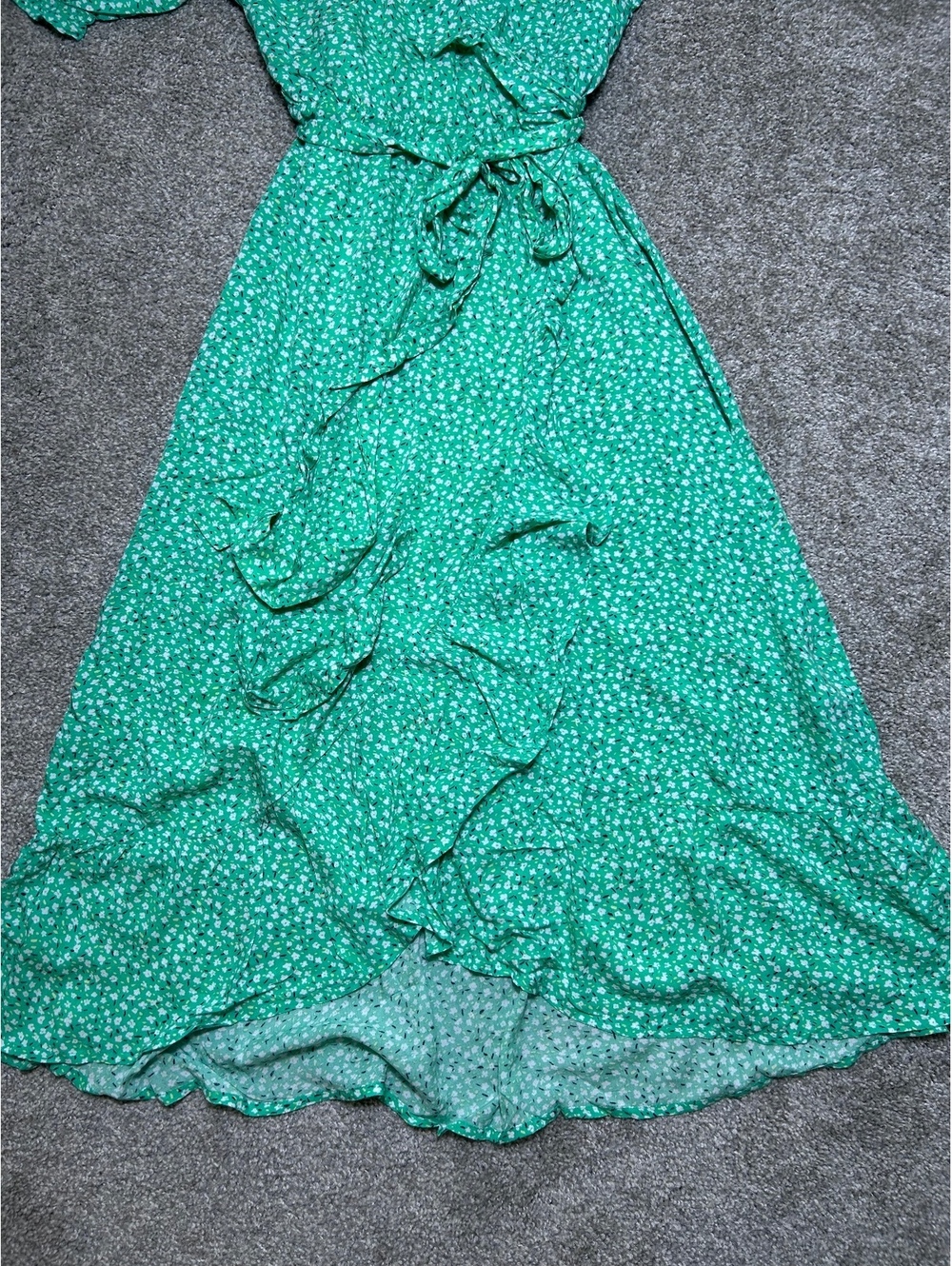 Old Navy Green Floral Wrap Midi Dress Women’s Medium Ruffle V-Neck Casual - Picture 10 of 11
